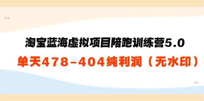 【副业项目3958期】黄岛主：淘宝蓝海虚拟项目陪跑训练营5.0：单天478纯利润（无水印）-悠闲副业网