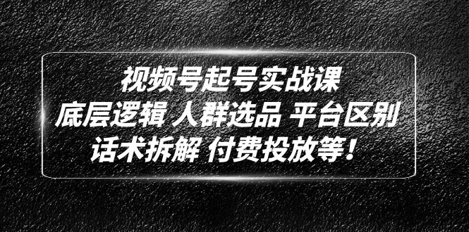 【副业项目5124期】视频号起号实战课：底层逻辑 人群选品 平台区别 话术拆解 付费投放等-悠闲副业网