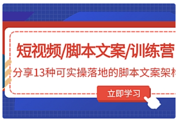 【副业项目5025期】短视频/脚本文案/训练营：分享13种可实操落地的脚本文案架构-悠闲副业网