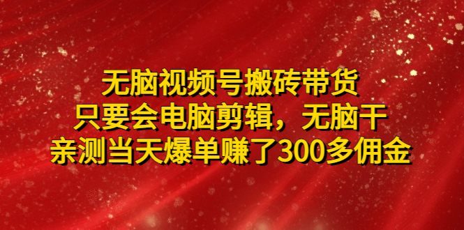 【副业项目5070期】无脑视频号搬砖带货，只要会电脑剪辑，无脑干，亲测当天爆单赚了300多佣金-悠闲副业网