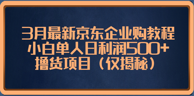 【副业项目5406期】3月最新京东企业购教程，小白单人日利润500+撸货项目（仅揭秘）-悠闲副业网