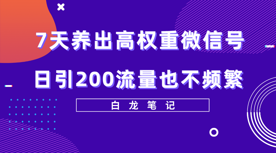 【副业项目5703期】7天养出高权重微信号，日引200流量也不频繁，方法价值3680元-悠闲副业网