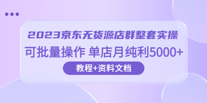 【副业项目6277期】2023京东-无货源店群整套实操 可批量操作 单店月纯利5000+63节课+资料文档-悠闲副业网