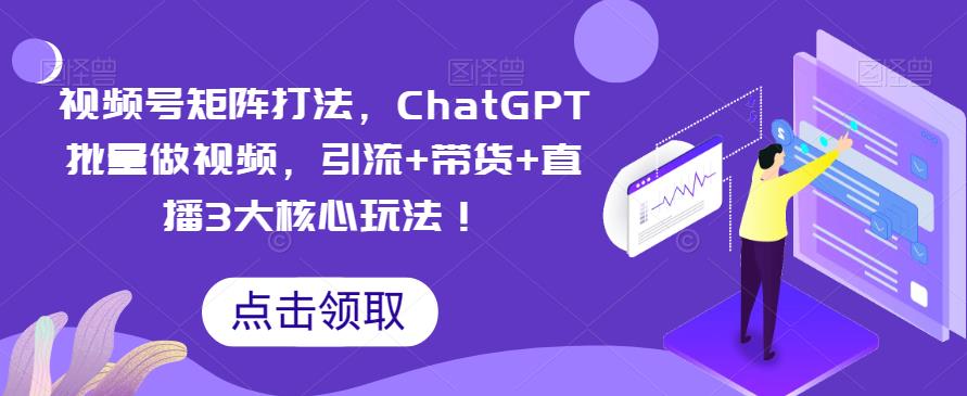 【副业项目6316期】视频号矩阵打法，ChatGPT批量做视频，引流+带货+直播3大核心玩法-悠闲副业网