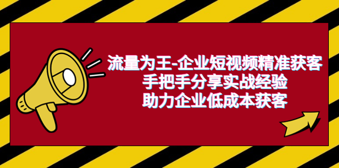 【副业项目6601期】流量为王-企业 短视频精准获客，手把手分享实战经验，助力企业低成本获客-悠闲副业网