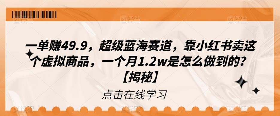 【副业项目6899期】一单赚49.9，超级蓝海赛道，靠小红书卖这个虚拟商品，一个月1.2w是怎么做到的？【揭秘】-悠闲副业网