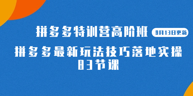 【副业项目7470期】2023拼多多·特训营高阶班【9月13日更新】拼多多最新玩法技巧落地实操-83节-悠闲副业网