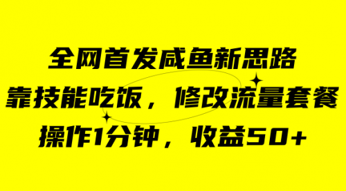 【副业项目7720期】咸鱼冷门新玩法，靠“技能吃饭”，修改流量套餐，操作1分钟，收益50+-悠闲副业网