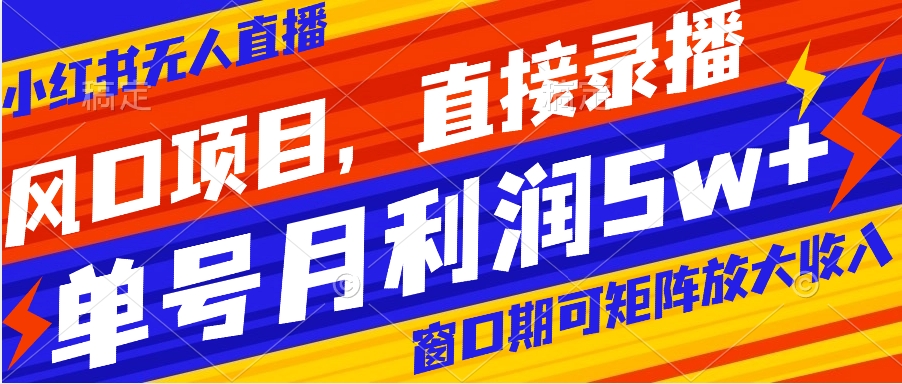 【副业项目8403期】风口项目，小红书无人直播带货，直接录播，可矩阵，月入5w+-悠闲副业网