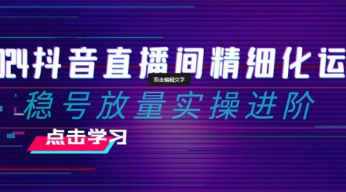 【副业项目8447期】2024抖音直播间精细化运营：稳号放量实操进阶-悠闲副业网