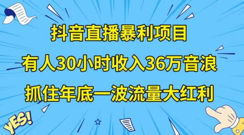 【副业项目8538期】抖音直播暴利项目，有人30小时收入36万音浪-悠闲副业网