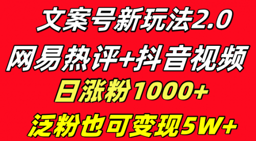 【副业项目8628期】文案号新玩法 网易热评+抖音文案 一天涨粉1000+-悠闲副业网