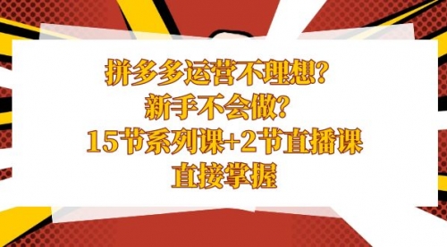 【副业项目8633期】拼多多运营不理想？新手不会做？15节系列课+2节直播课-悠闲副业网