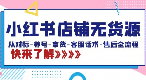 【副业8940期】小红书店铺无货源：从对标-养号-拿货-客服话术-售后全流程（20节课）-悠闲副业网