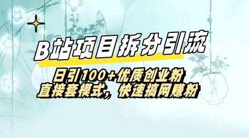 【副业8967期】B站项目拆分引，快速日3100+优质创业粉-悠闲副业网