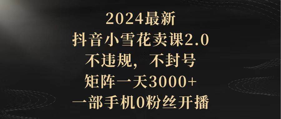 2024最新抖音小雪花卖课2.0 不违规 不封号 矩阵一天3000+一部手机0粉丝开播-悠闲副业网