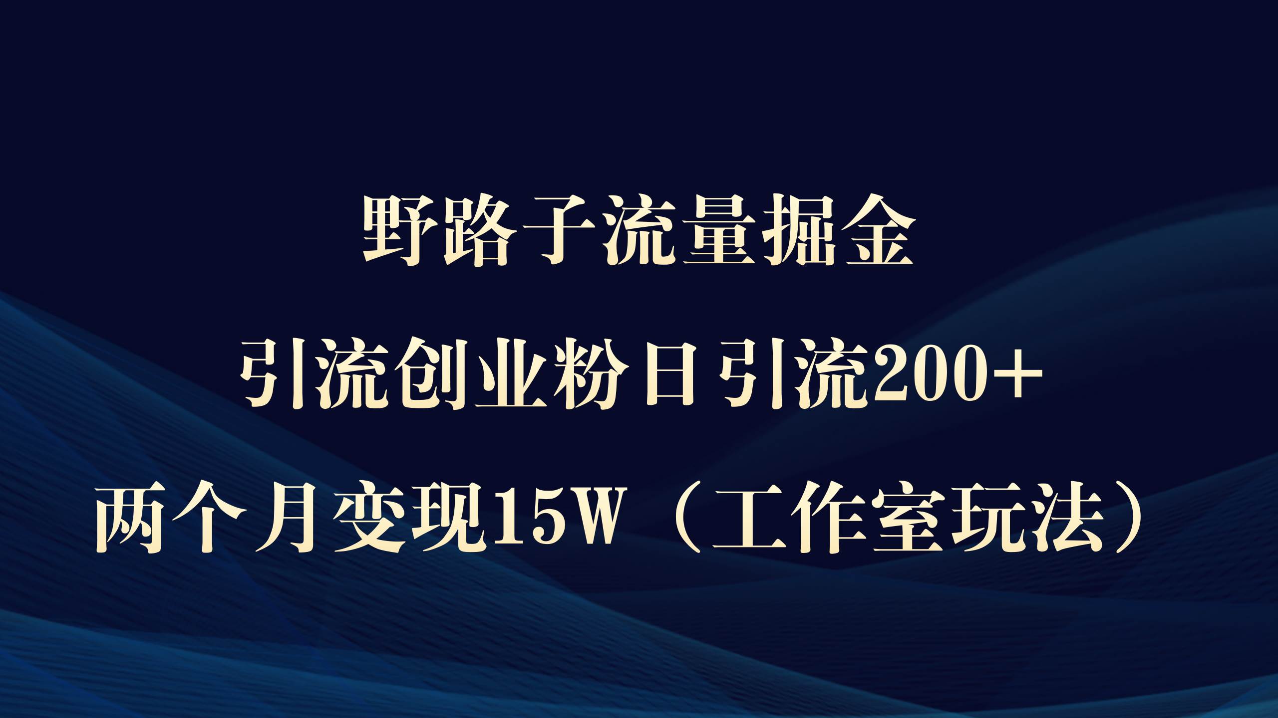 野路子流量掘金，引流创业粉日引流200+，两个月变现15W（工作室玩法））-悠闲副业网