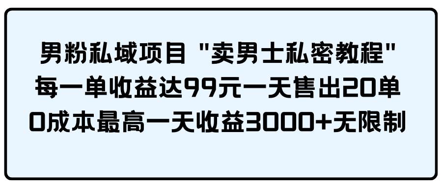 男粉私域项目 卖男士私密教程 每一单收益达99元一天售出20单-悠闲副业网