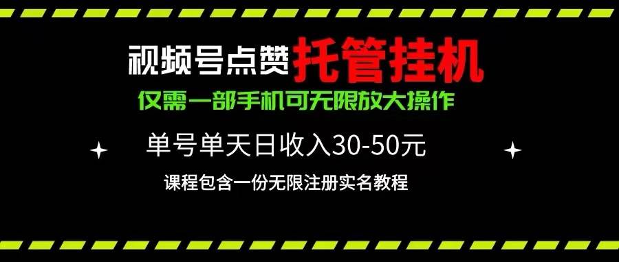 视频号点赞托管挂机，单号单天利润30~50，一部手机无限放大（附带无限…-悠闲副业网