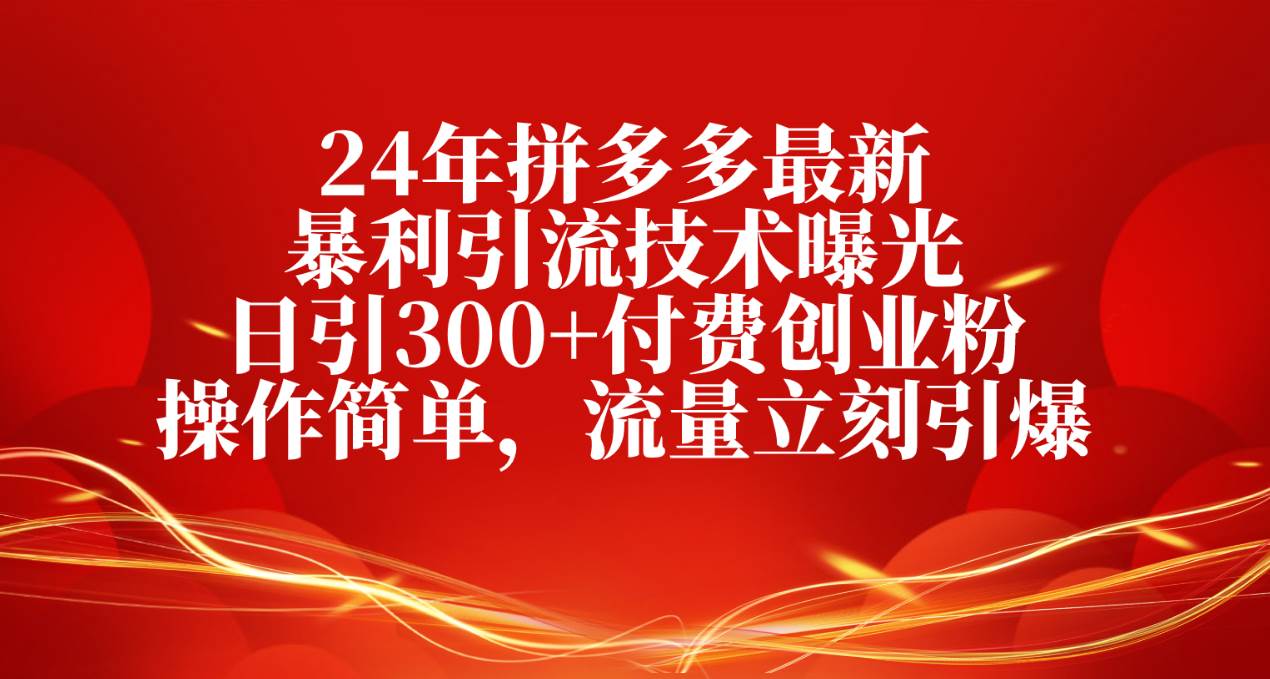 24年拼多多最新暴利引流技术曝光，日引300+付费创业粉，操作简单，流量…-悠闲副业网