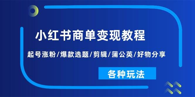 小红书商单变现教程：起号涨粉/爆款选题/剪辑/蒲公英/好物分享/各种玩法-悠闲副业网