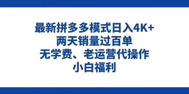 拼多多最新模式日入4K+两天销量过百单，无学费、老运营代操作、小白福利-悠闲副业网