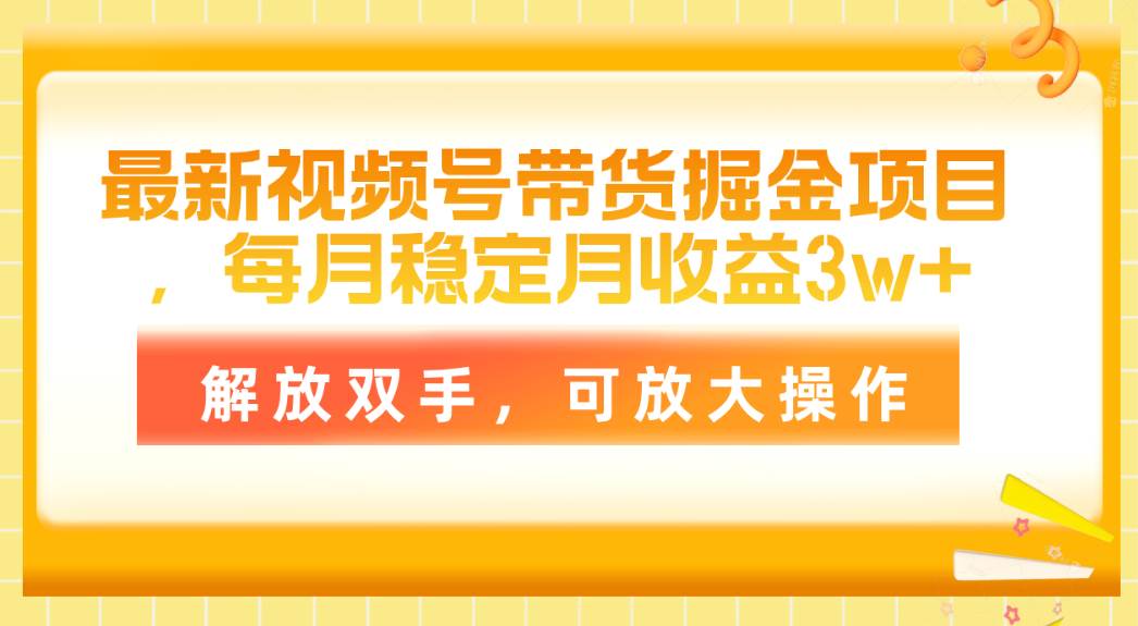 最新视频号带货掘金项目，每月稳定月收益3w+，解放双手，可放大操作-悠闲副业网