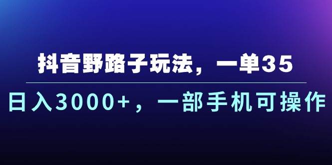 抖音野路子玩法，一单35.日入3000+，一部手机可操作-悠闲副业网