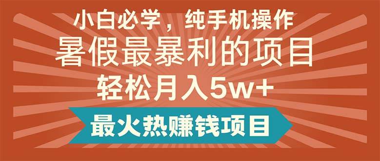 小白必学，纯手机操作，暑假最暴利的项目轻松月入5w+最火热赚钱项目-悠闲副业网