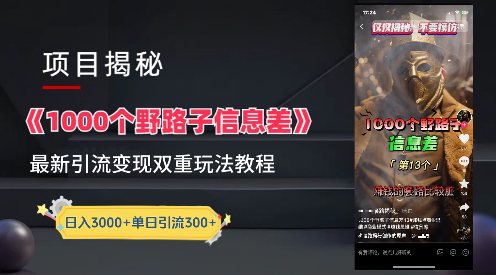 一千个野路子信息差24年最新玩法教程附带变现方法和引流的玩法具体拆解-悠闲副业网