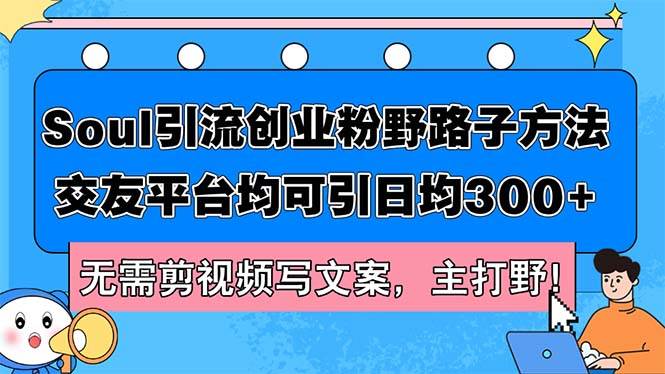 Soul引流创业粉野路子方法，交友平台均可引日均300+，无需剪视频写文案…-悠闲副业网