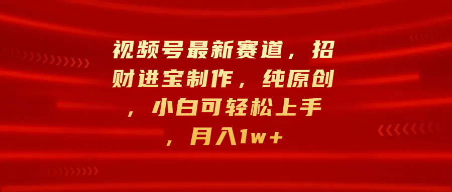 视频号最新赛道，招财进宝制作，纯原创，小白可轻松上手，月入1w+-悠闲副业网