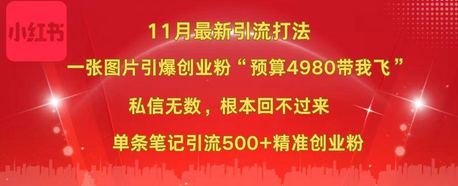 小红书11月最新图片打法，一张图片引爆创业粉“预算4980带我飞”，私信无数，根本回不过来，单条笔记引流500+精准创业粉-悠闲副业网