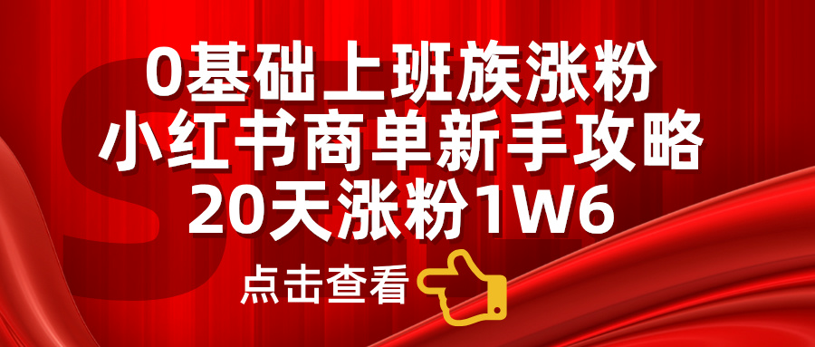 小红书商单新手攻略，20天涨粉1.6w，0基础上班族涨粉-悠闲副业网