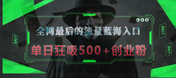 全网最后的流量蓝海入口，半小时引流50+创业粉，单日狂吸500+创业粉-悠闲副业网