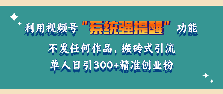 利用视频号“系统强提醒”功能，引流精准创业粉，无需发布任何作品，单人日引流300+精准创业粉-悠闲副业网