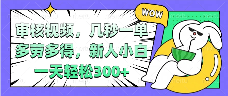 视频审核项目，几秒一单，多劳多得，新人小白一天轻松300+-悠闲副业网