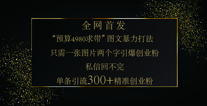 小红书，“预算 4980 带我飞” 的神奇图片引流法，堪称涨粉核武器！只需一张图，就能单条笔记凭借此方法，轻松引流 300 + 精准创业粉！-悠闲副业网